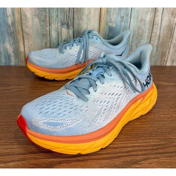 Hoka One Clifton 8 Women's 9.5 Wide Blue Orange Summer Song Walking Running Shoe - Picture 1 of 14